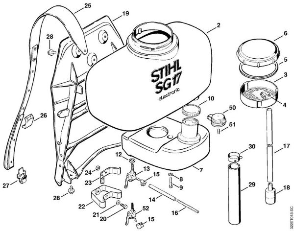 Pulverizadores (SR) BG 17 Recipiente com tanque, Placa traseira da marca Stihl