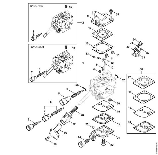 Pulverizadores (SR) SR 430 Carburador C1Q-S209, C1Q-S165 da marca Stihl