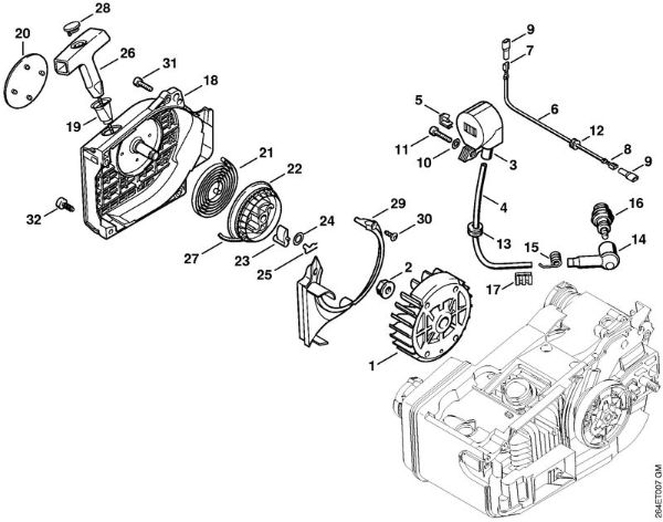 Aparelhos especiais (PC, SP, MC) MC 200 Sistema de ignição, Dispositivo de arranque da marca Stihl