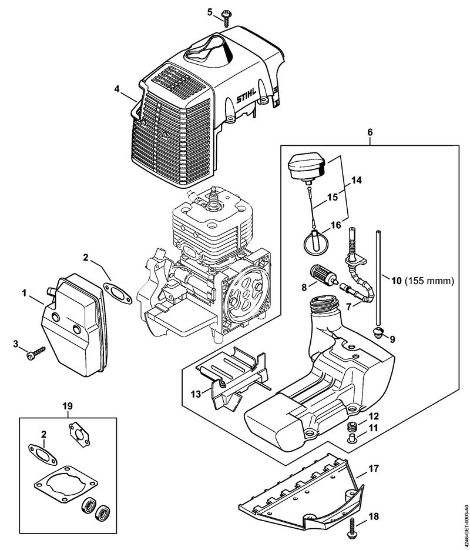 Aparelhos especiais (PC, SP, MC) SP 401 Silenciador, Cobertura, Depósito de combustível da marca Stihl