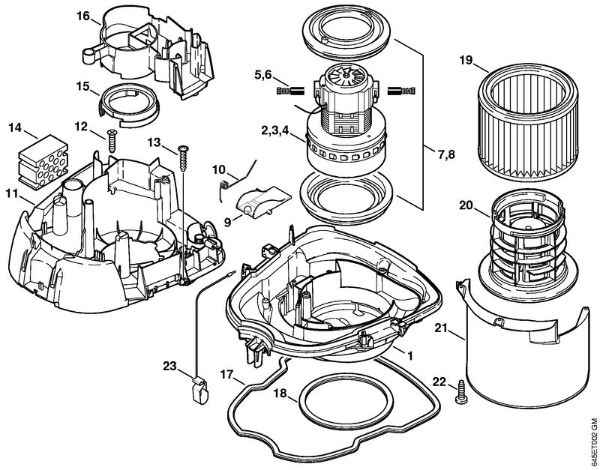 Aspiradores (SE) SE 121 E Carcaça do motor, Motor eléctrico, Filtro da marca Stihl