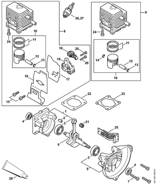 FH 75 FH 75 Caixa da cambota, Cilindro da marca Stihl