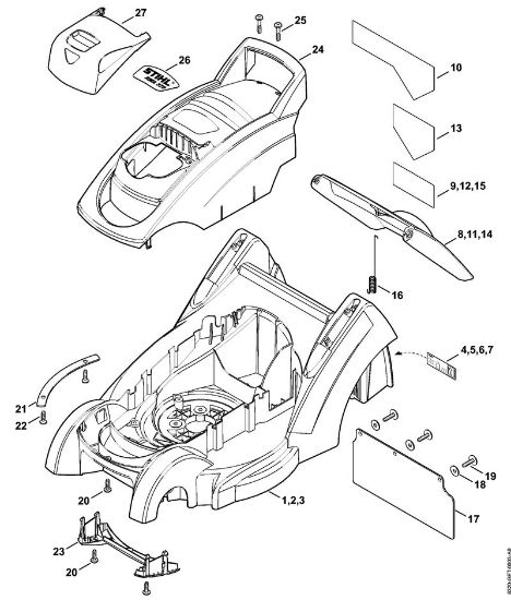 Corta-relvas a bateria (RMA) RMA 370 Caixa, Cobertura do motor da marca Stihl