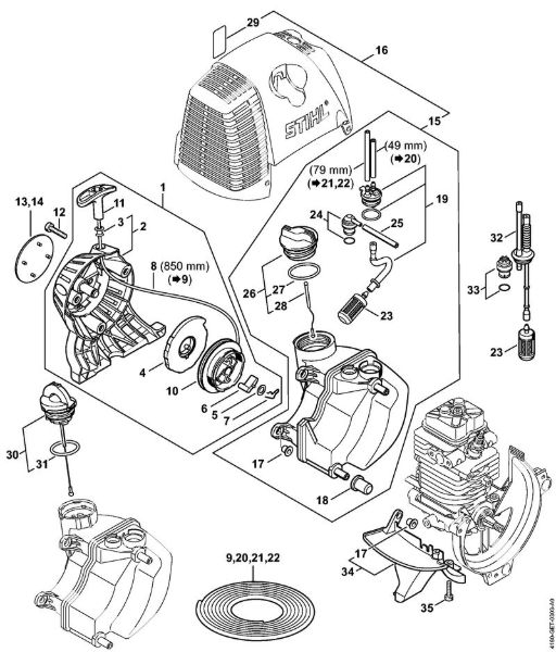 FC 100, FC 110 FC 100 Dispositivo de arranque, Tanque de combustível da marca Stihl