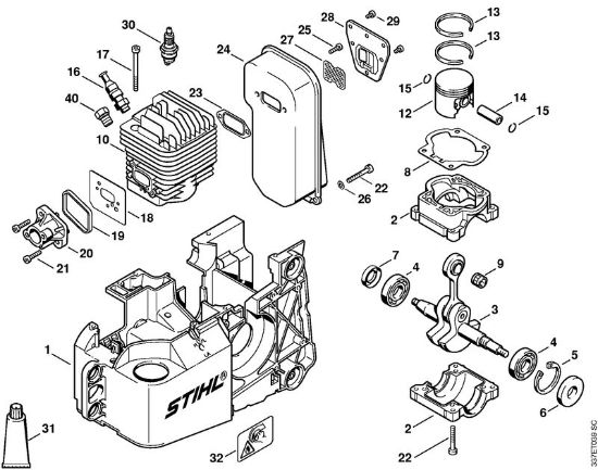 Cortadores de ferro e pedra (TS) TS 460 Carcaça do motor, Cilindro da marca Stihl
