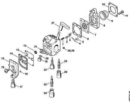 Corta-sebes (HS) HS 81 T Carburador C1Q-S225, -S218, -S196, -S197, -S105, -S111, -S115, -S116 da marca Stihl