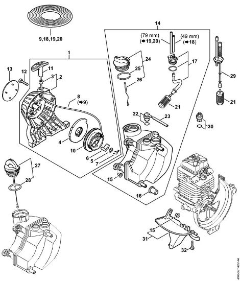 Motores combinados (KM) KM 100 R Dispositivo de arranque, Tanque de combustível da marca Stihl