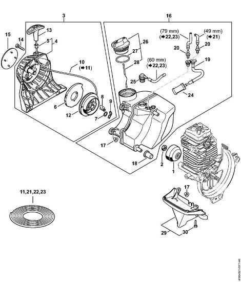 Motores combinados (KM) KM 131 Dispositivo de arranque, Tanque de combustível da marca Stihl