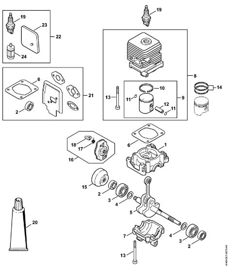 Motores combinados (KM) KM 55 C-E Caixa da cambota, Cilindro da marca Stihl