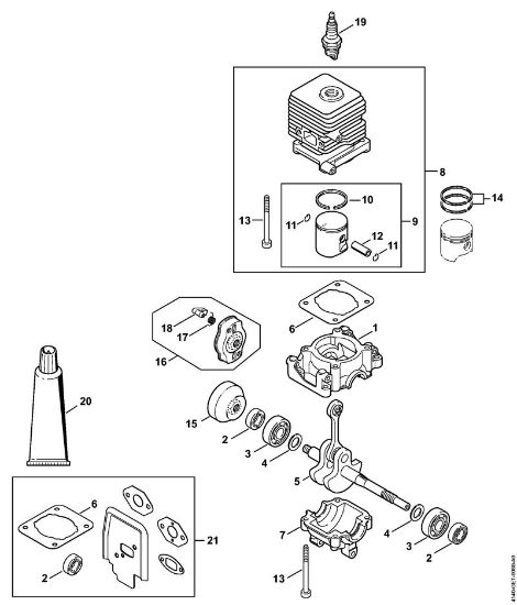 Motores combinados (KM) KM 55 C-E Caixa da cambota, Cilindro da marca Stihl
