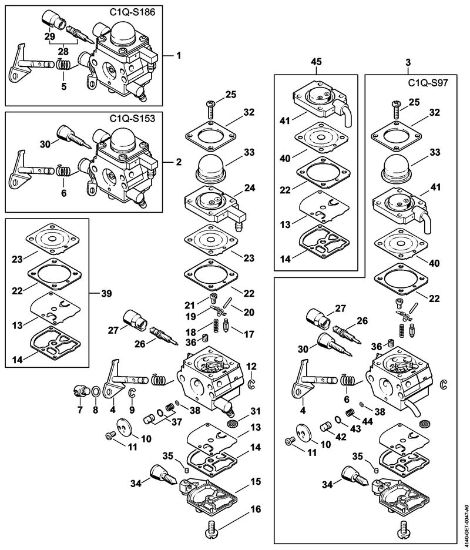 Motores combinados (KM) KM 55 C-E Carburador C1Q-S186, C1Q-S153, C1Q-S97 da marca Stihl