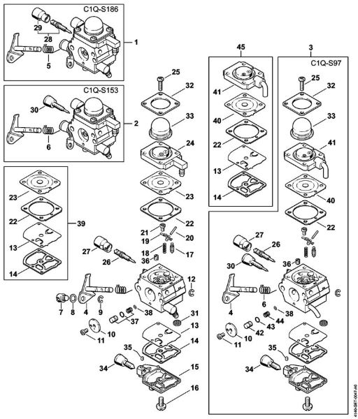 Motores combinados (KM) KM 55 C-E Carburador C1Q-S186, C1Q-S153, C1Q-S97 da marca Stihl