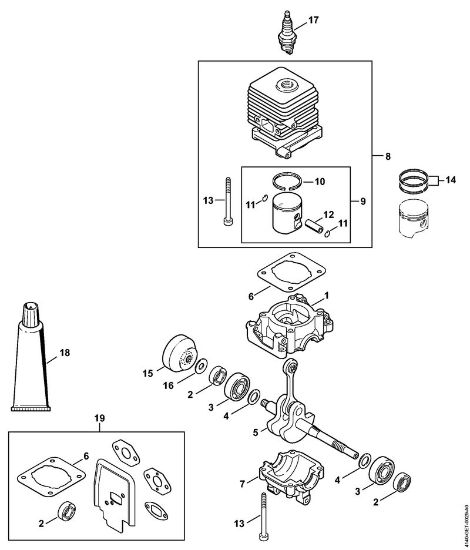 Motores combinados (KM) KM 55 R Caixa da cambota, Cilindro da marca Stihl