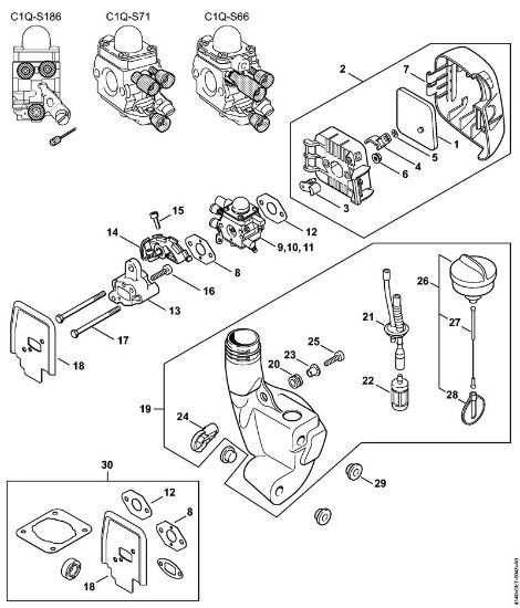 Motores combinados (KM) KM 55 RC-E Filtro de ar, Tanque de combustível da marca Stihl