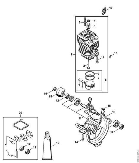 Motores combinados (KM) KM 90 R Cilindro, Tina da cambota da marca Stihl