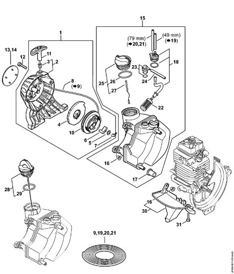 Motores combinados (KM) KM 90 R Dispositivo de arranque, Tanque de combustível da marca Stihl