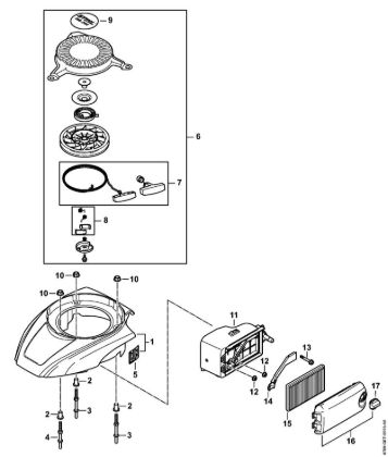 Lavadora de alta pressão a gasolina (RB) RB 200 Caixa do filtro, Filtro de ar, Dispositivo de arranque da marca Stihl