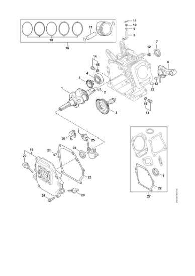 Imagem de Caixa da cambota, Pistão, Cambota, Sistema lubrificante RB 400 Dirt Boss