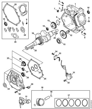 Lavadora de alta pressão a gasolina (RB) RB 800 Caixa da cambota, Pistão, Cambota, Sistema lubrificante da marca Stihl