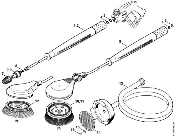 Lavadora de alta pressão eléctrica (RE) RE 460 K Tubeira rotor, Escova rotativa lavagem, Mangueira de aspiração da marca Stihl