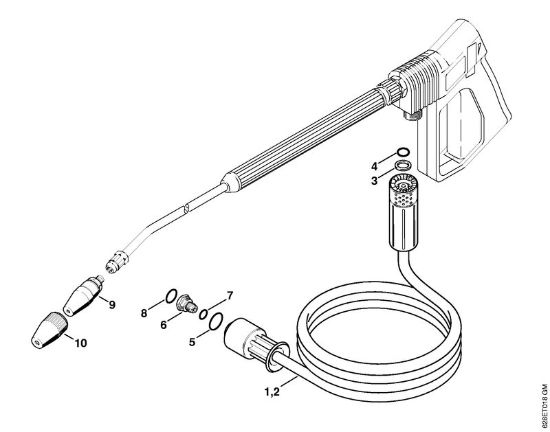 Lavadora de alta pressão eléctrica (RE) RE 500 W Mangueira de alta pressão, Tubeira do rotor da marca Stihl