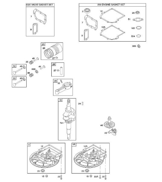 B&S - 09â  09T602-0110-H1 D - Veio de excêntricos, cobertura do cárter do bloco do motor/cárter do óleo, cambota, conjunto de juntas â€“ motor, conjunto de juntas â€“ válvula, êmbolo/segmentos/biela da marca Stihl