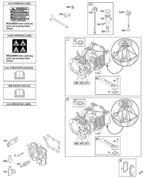B&S - 09â  09T602-0126-H1 E - Cilindro, cabeça do cilindro, lubrificação, manual do utilizador, etiqueta de aviso da marca Stihl
