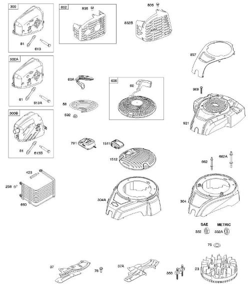 B&S - 10â  100602-0118-B8 C - Cárter do ventilador, escape, roda volante, motor de arranque por cabo tirante da marca Stihl