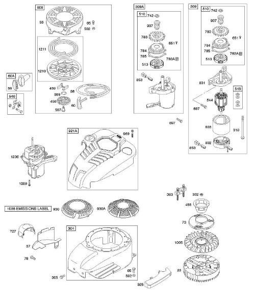 B&S - 12â  121602-0327-E1 B - Cárter/resguardos do ventilador, motor de arranque eléctrico, volante do motor, motor de arranque de enrolamento da marca Stihl