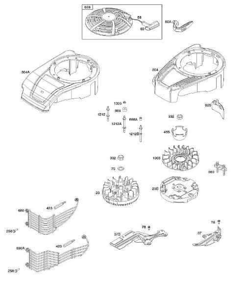 B&S - 12â  122Q02-0147-B1 B - Cárter do ventilador, cobertura/protecçÃµes, volante do motor, motor de arranque de enrolamento da marca Stihl