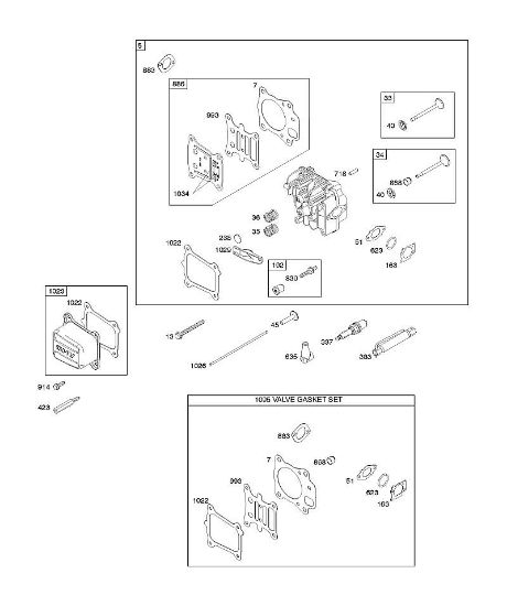 B&S - 12â  122Q02-0147-B1 F - Cabeça do cilindro, conjunto de juntas â€“ válvulas, válvulas da marca Stihl