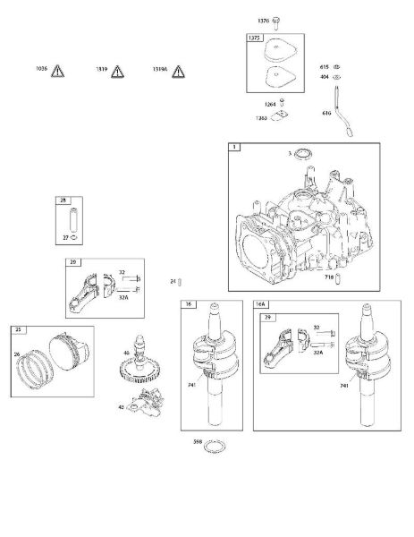 B&S - 12â  122Q02-0163-H1 C - Veio de excêntricos, cambota, cilindro, manual do utilizador, êmbolo/segmentos/biela, etiqueta de aviso da marca Stihl