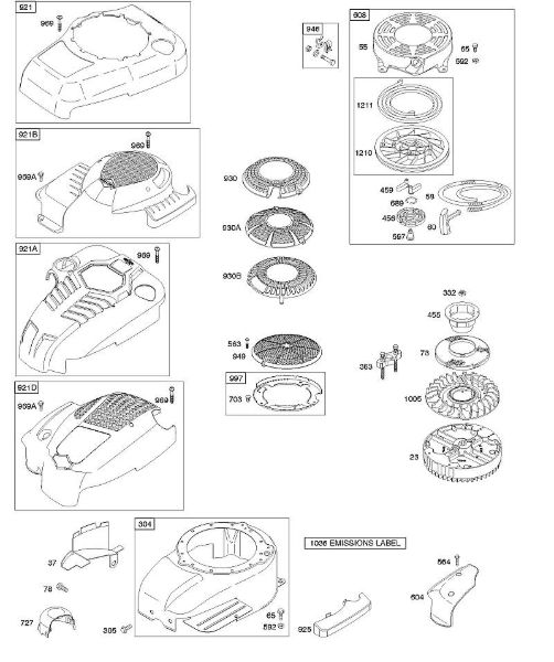 B&S - 12â  12Q502-0194-B1 B - Cárter/resguardos do ventilador, volante do motor, motor de arranque de enrolamento da marca Stihl
