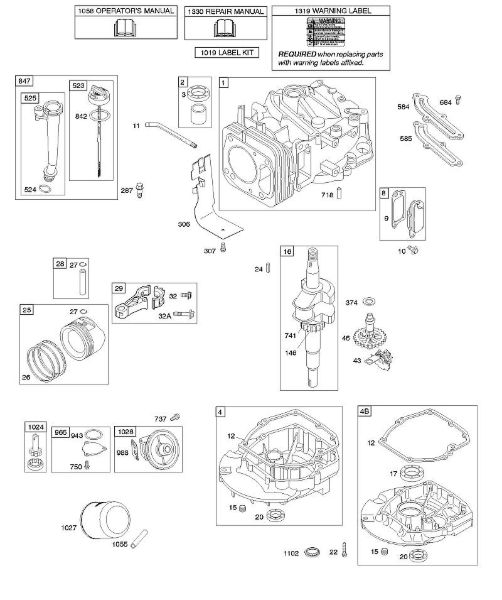 B&S - 12â  12Q502-0194-B1 C - Veio de excêntricos, cambota, cilindro, cárter do óleo do motor, lubrificação, grupo do êmbolo da marca Stihl