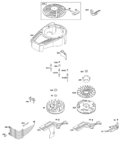 B&S - 12â  12Q902-0171-B1 C - Cárter do ventilador, cobertura/protecçÃµes, volante do motor, motor de arranque de enrolamento da marca Stihl