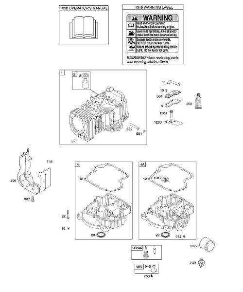 B&S - 21â  21A907-0146-E1 H - Cilindro, cárter do óleo do motor, manual do utilizador, etiqueta de aviso da marca Stihl