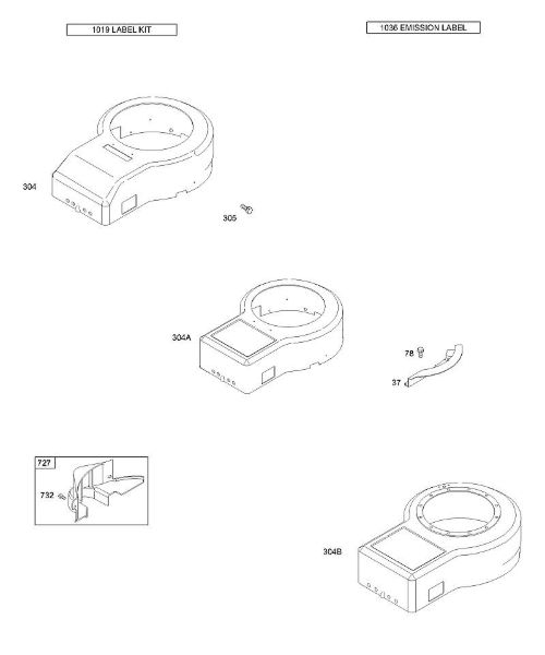 B&S - 28â  28N707-1139-E1 C - Cárteres do ventilador, etiqueta e etiquetas de emissÃµes da marca Stihl