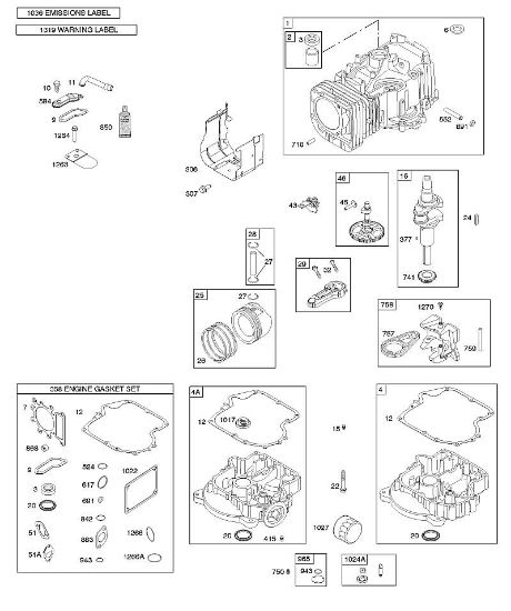 B&S - 31â  31A607-0125-B1 B - Veio de excêntricos, cambota, cilindro, cárter do óleo do motor, conjunto de juntas â€“ motor, manual do utilizador, êmbolo, segmentos, biela, etiqueta de aviso da marca Stihl