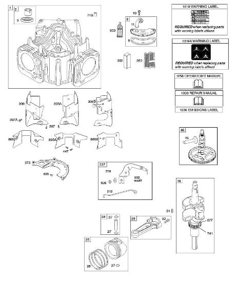 B&S - 40â  401577-0130-B1 E - Cilindro, cambota, veio de excêntricos, guias do ar, êmbolo, segmentos do êmbolo, biela da marca Stihl