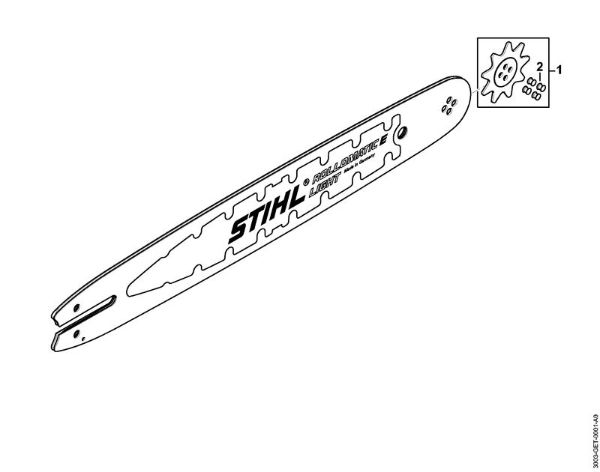 Guias Guia RL 35cm/14" 1,3mm/0.050" 3/8" P Rollomatic E Light 3/8" Picco 9 Dentes da marca Stihl