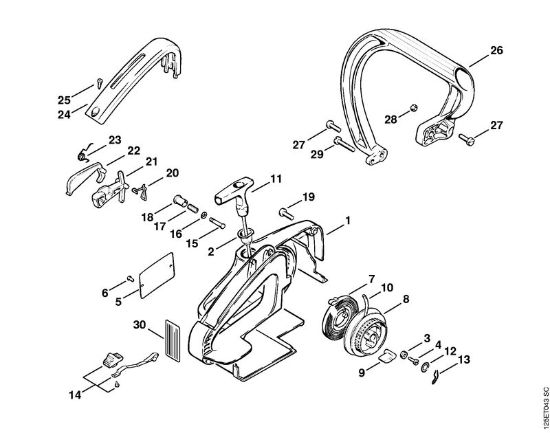Moto-serras a gasolina (MS) 009 Q Dispositivo de arranque da marca Stihl