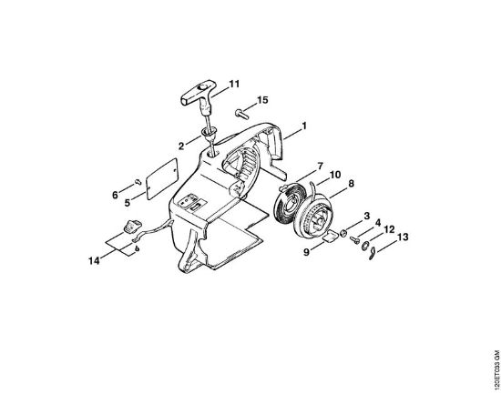 Moto-serras a gasolina (MS) 011 AVEQ Dispositivo de arranque da marca Stihl