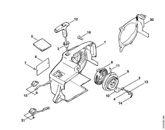 Moto-serras a gasolina (MS) 012 AVEQ Dispositivo de arranque da marca Stihl