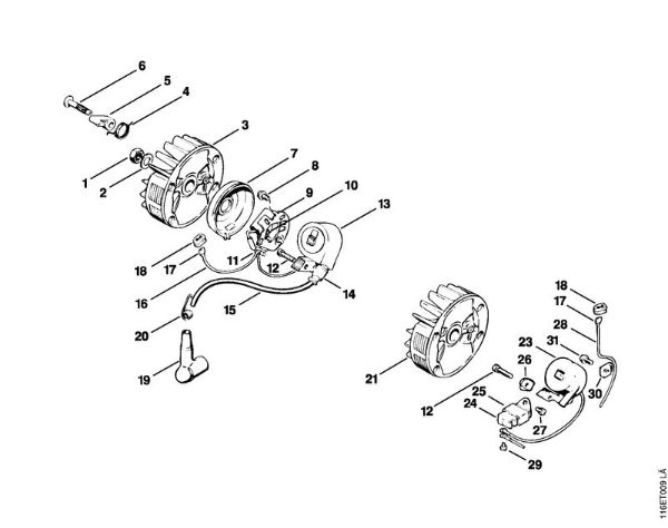 Moto-serras a gasolina (MS) 015 LQ Sistema de ignição da marca Stihl