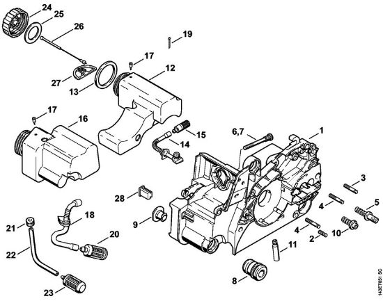 Moto-serras a gasolina (MS) 017 C Cárter do motor da marca Stihl