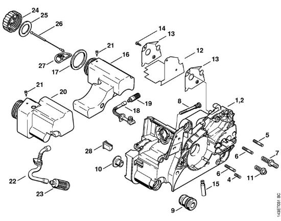 Moto-serras a gasolina (MS) 018 Cárter do motor da marca Stihl