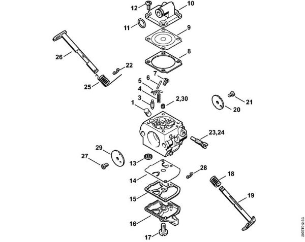 Moto-serras a gasolina (MS) 018 C Carburador C1Q-S57, C1Q-S57 da marca Stihl