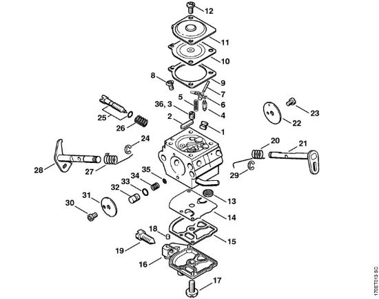 Moto-serras a gasolina (MS) 019 T Carburador C1Q-S46 da marca Stihl