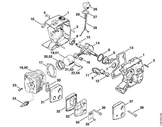 Moto-serras a gasolina (MS) 020 (1114) Caixa da cambota, Cilindro da marca Stihl