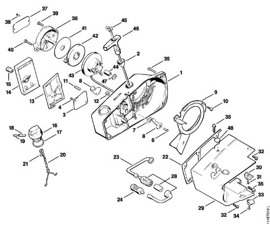 Moto-serras a gasolina (MS) 020 (1114) Dispositivo de arranque da marca Stihl